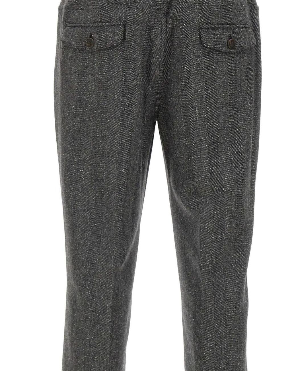 Eleventy Gray Herringbone-Pattern Drawstring Trousers for men