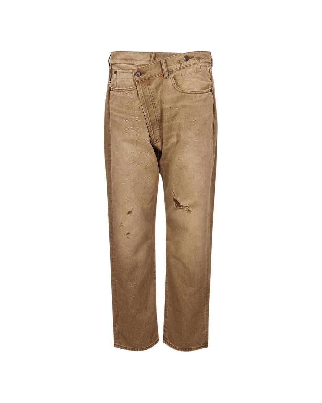 R13 Natural Crossover Distressed Crossover-Waist Jeans