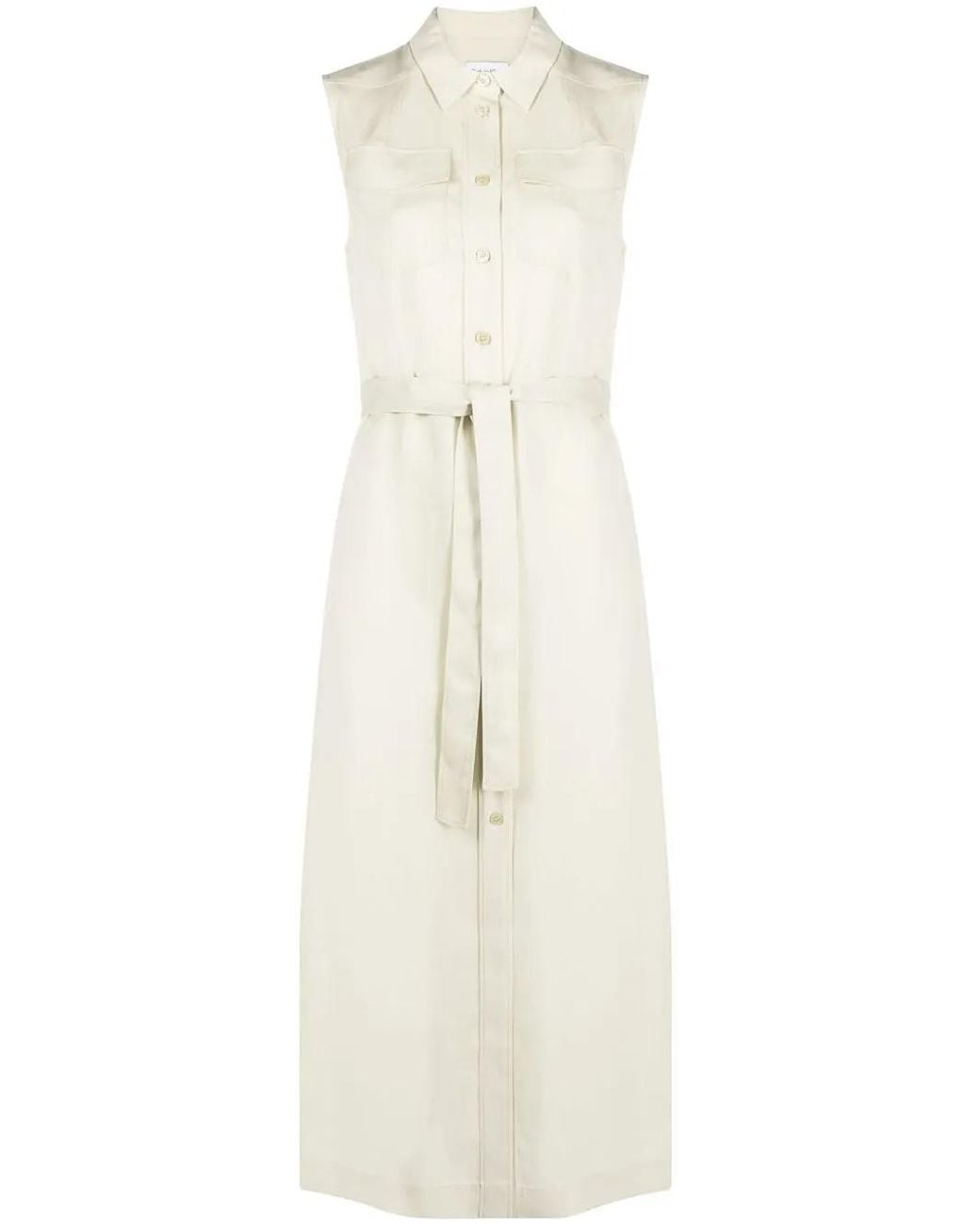 Calvin Klein White Belted Sleeveless Shirt Dress
