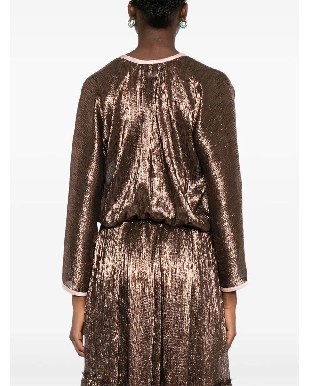 Forte_forte Brown Metallic Wrap-Effect Top