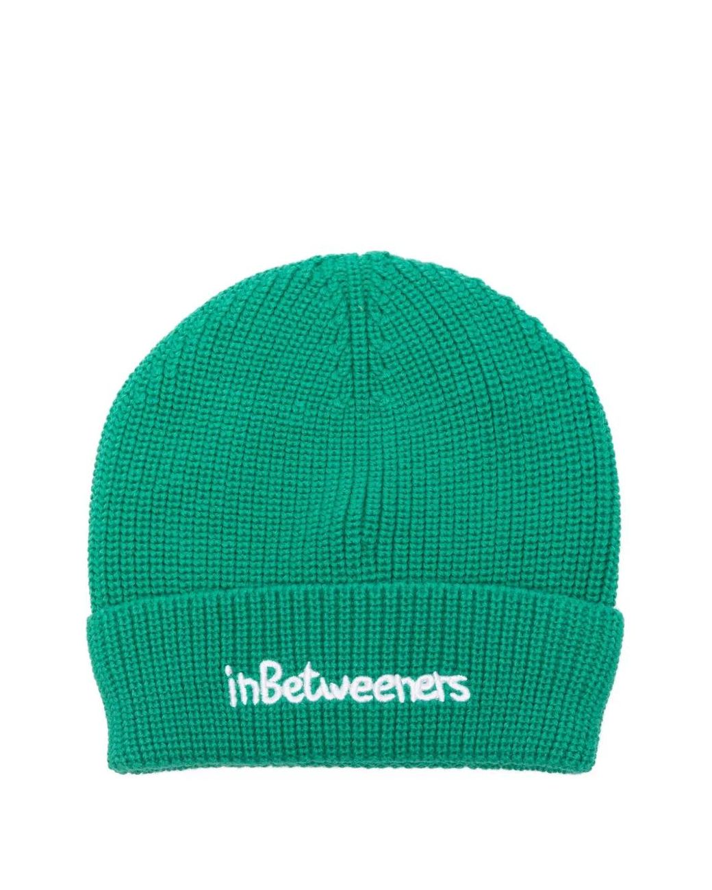 INBETWEENERS Green Ribbed Teddy-Embroidered Beanie for men