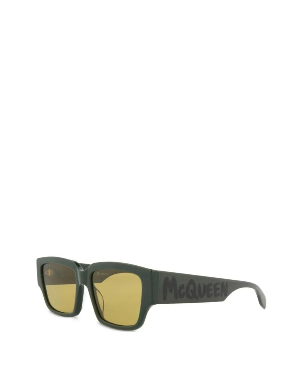 McQueen Green Logo-Print Square-Frame Sunglasses for men