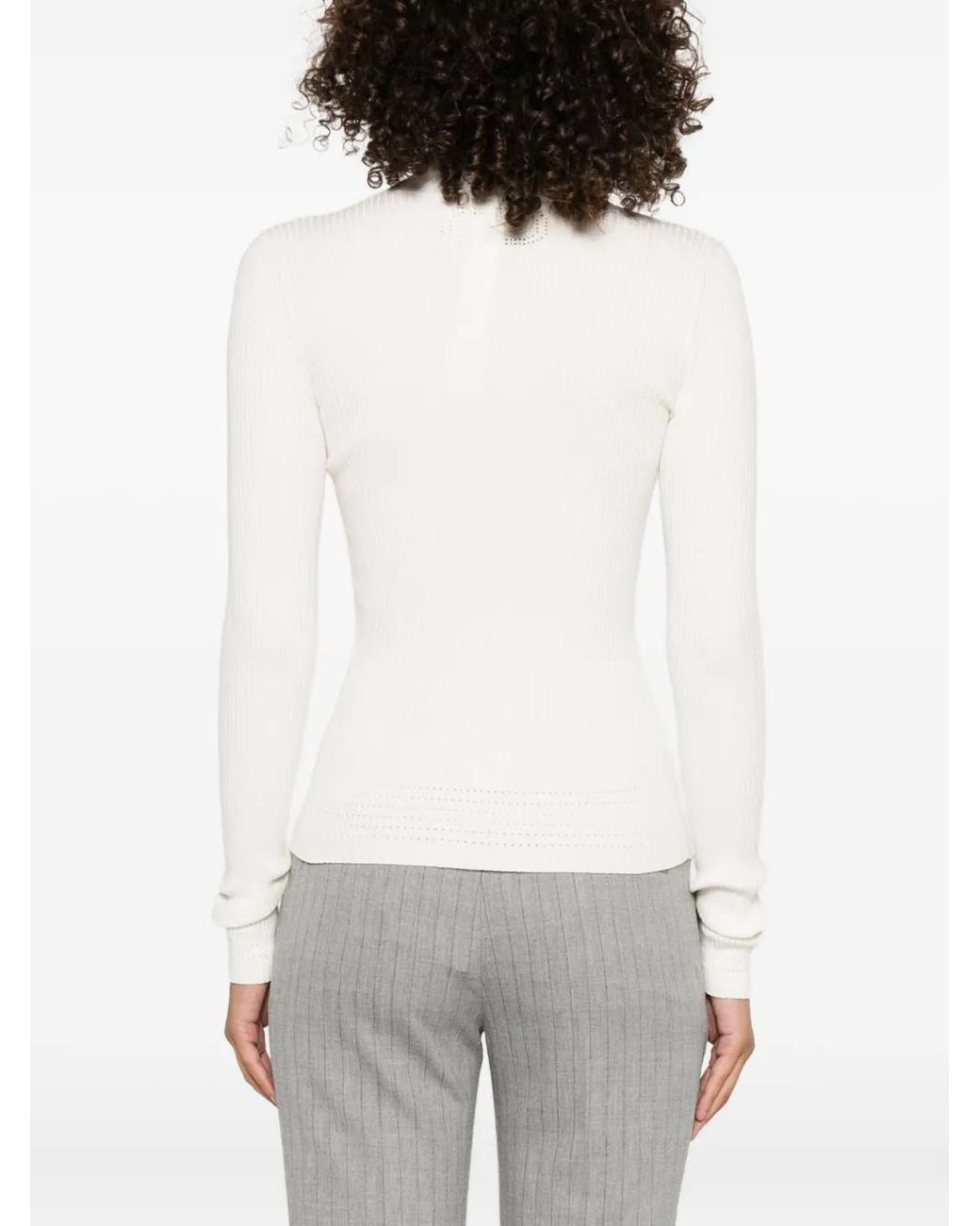 Twinset White Ribbed Mock-Neck Top