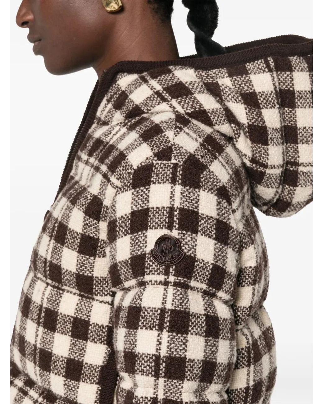 Moncler Black Abstraction Hooded Wool Blend Short Down Jacket