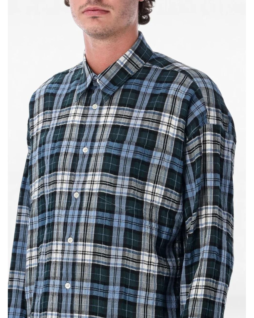 sunflower Blue Stable Check-Pattern Button-Down Shirt for men
