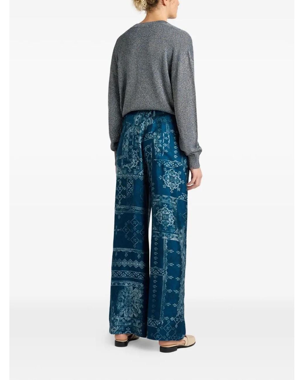 Momoní Blue Printed Straight Trousers