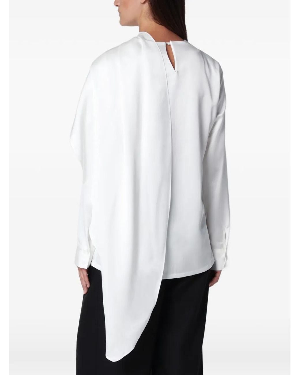 Source Unknown White Koa Draped Satin Blouse