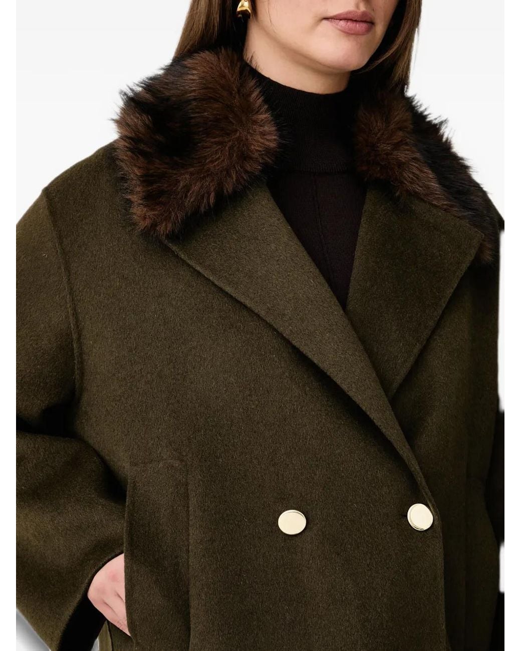 Kaos Black Buttoned Short Double-Breasted Coat