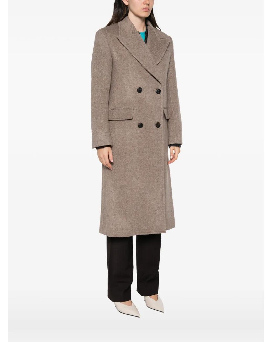 Tory Burch Natural Double-Breasted Wool Coat