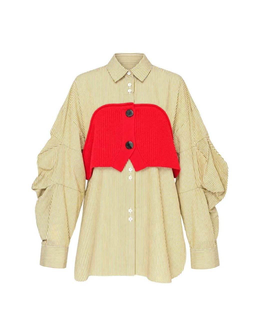Enfold Red Striped Knitted-Panel Shirt