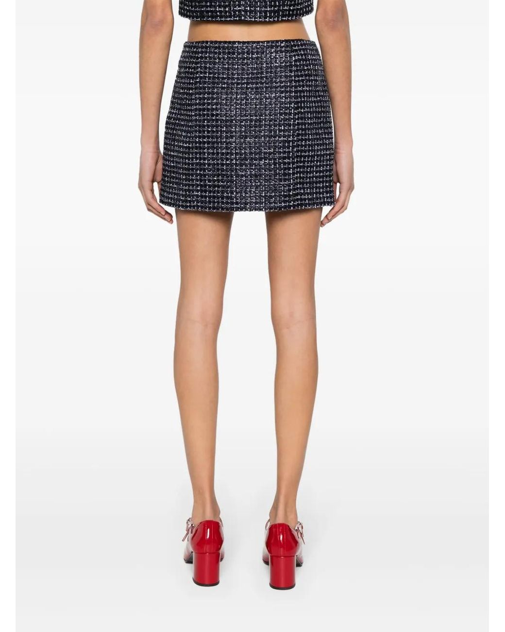 Alessandra Rich Blue Sequin Checked Tweed Mini Skirt