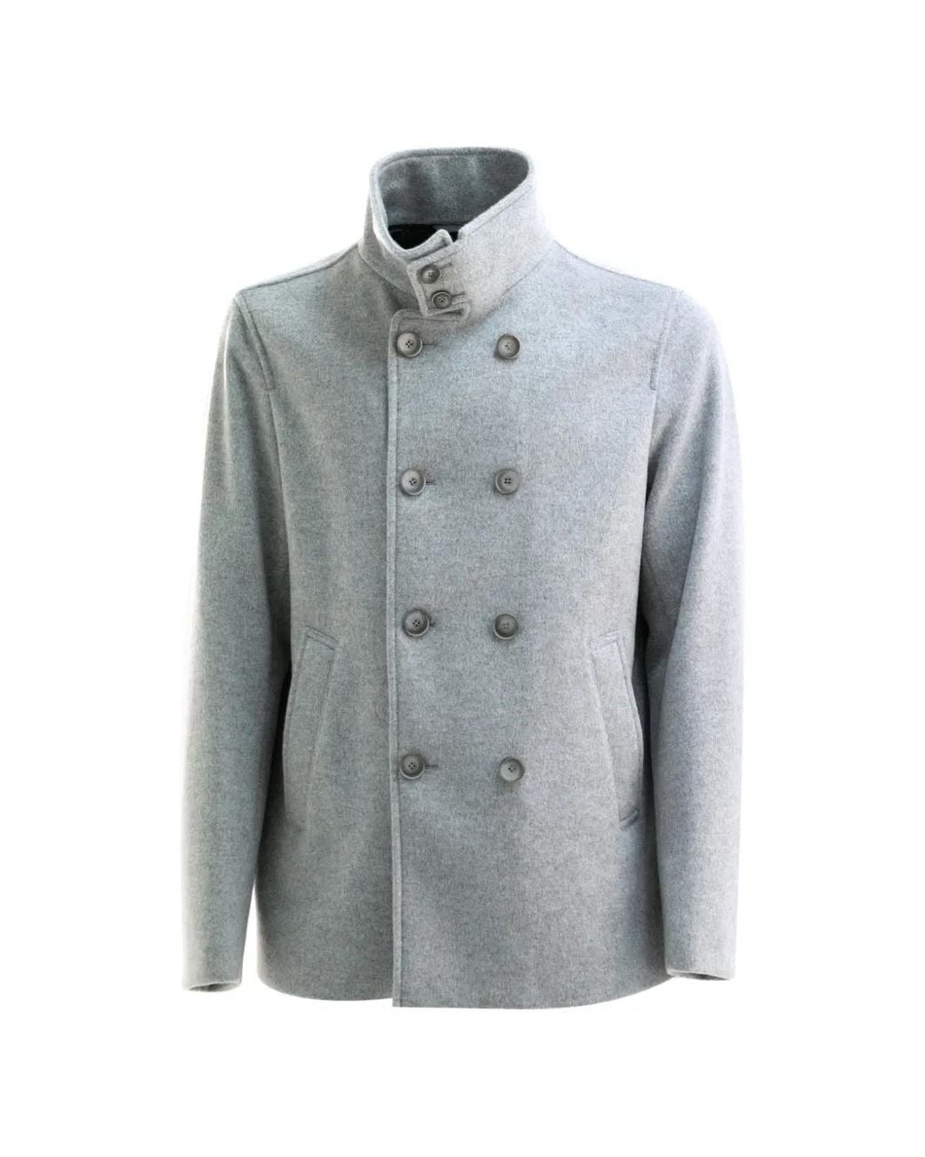 Herno Gray Double-Breasted High-Neck Coat for men