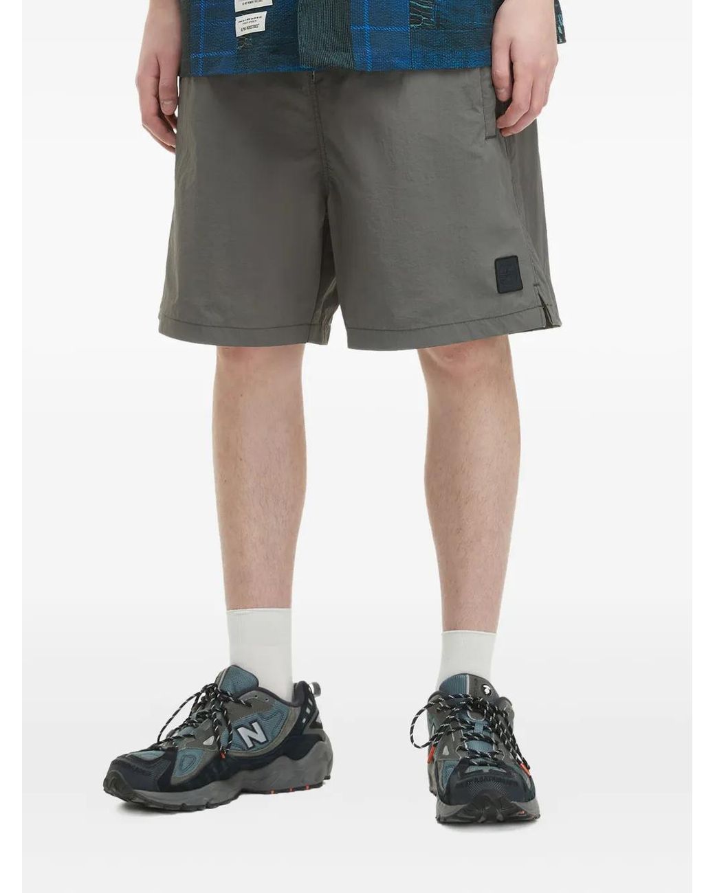 Alpha Industries Gray Patch-Detail Side-Pocket Shorts for men
