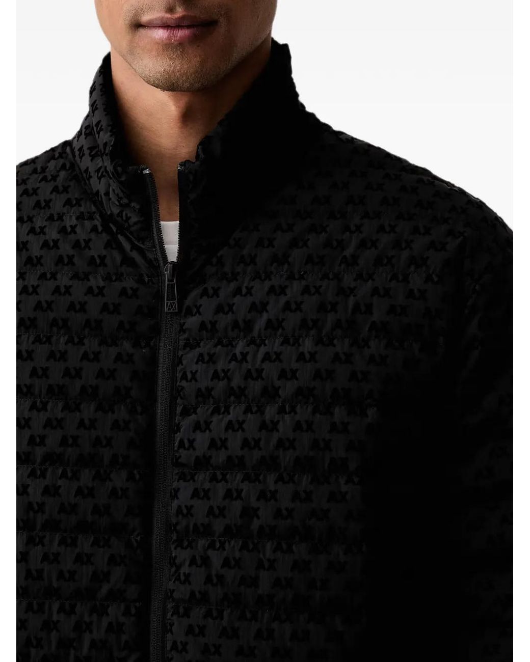 ARMANI EXCHANGE Black Logo-Print Quilted Jacket for men
