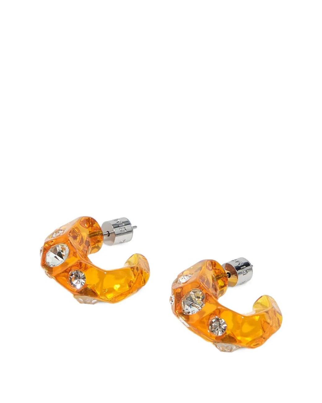 Bimba Y Lola Orange Amber Resin And Crystals Hoop Earrings