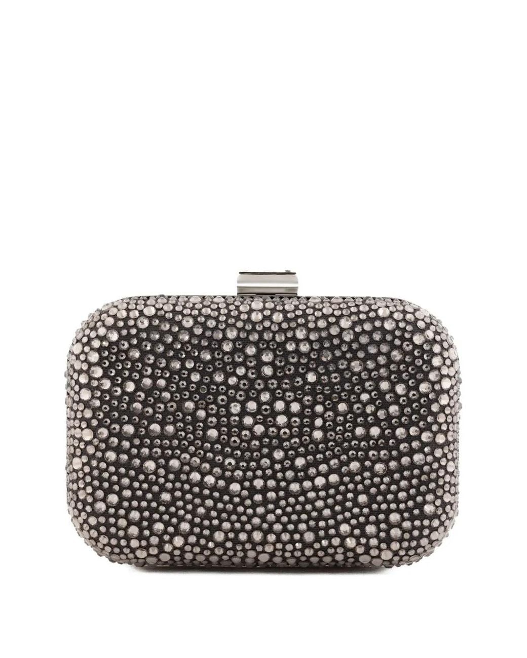Gemy Maalouf Gray Crystal-Embellished Crepe Clutch Bag