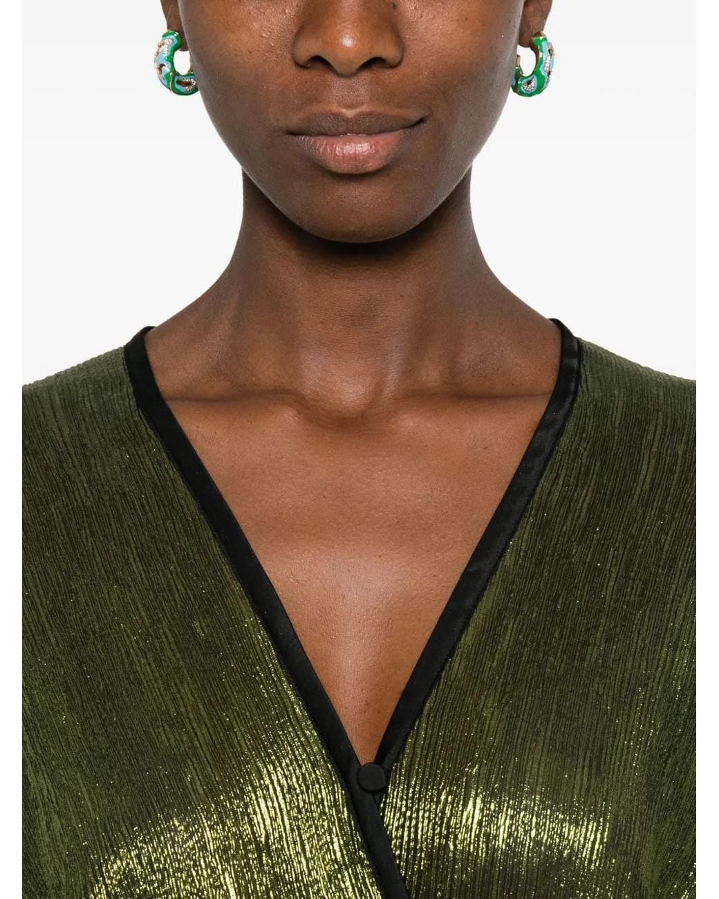 Forte_forte Green Metallic Wrap-Effect Top