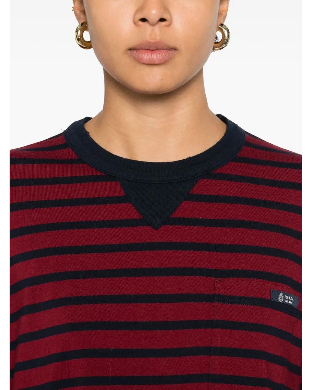 Prada T-Shirt Met Gestreepte Zak in het Multicolor