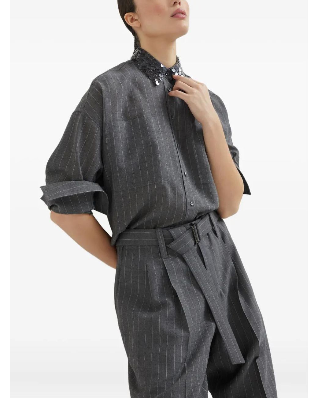 Brunello Cucinelli Gray Striped Shirt
