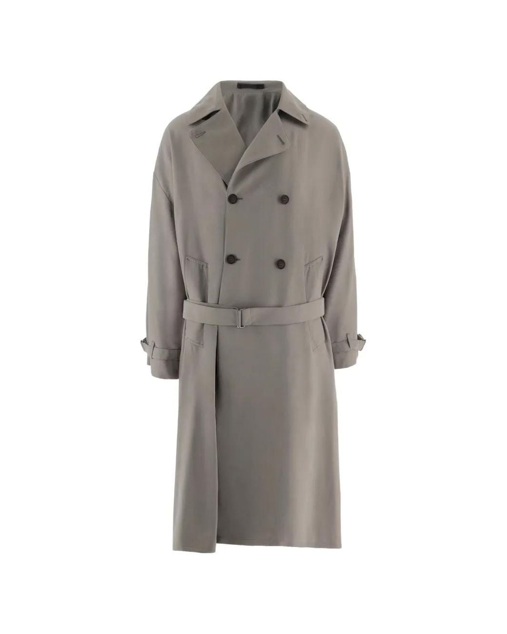 Giorgio Armani Gray Double-Breasted Belted Coat for men