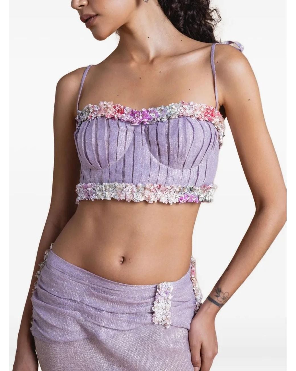 SANA OSMANI Purple Delta Ruched Floral Maxi Skirt