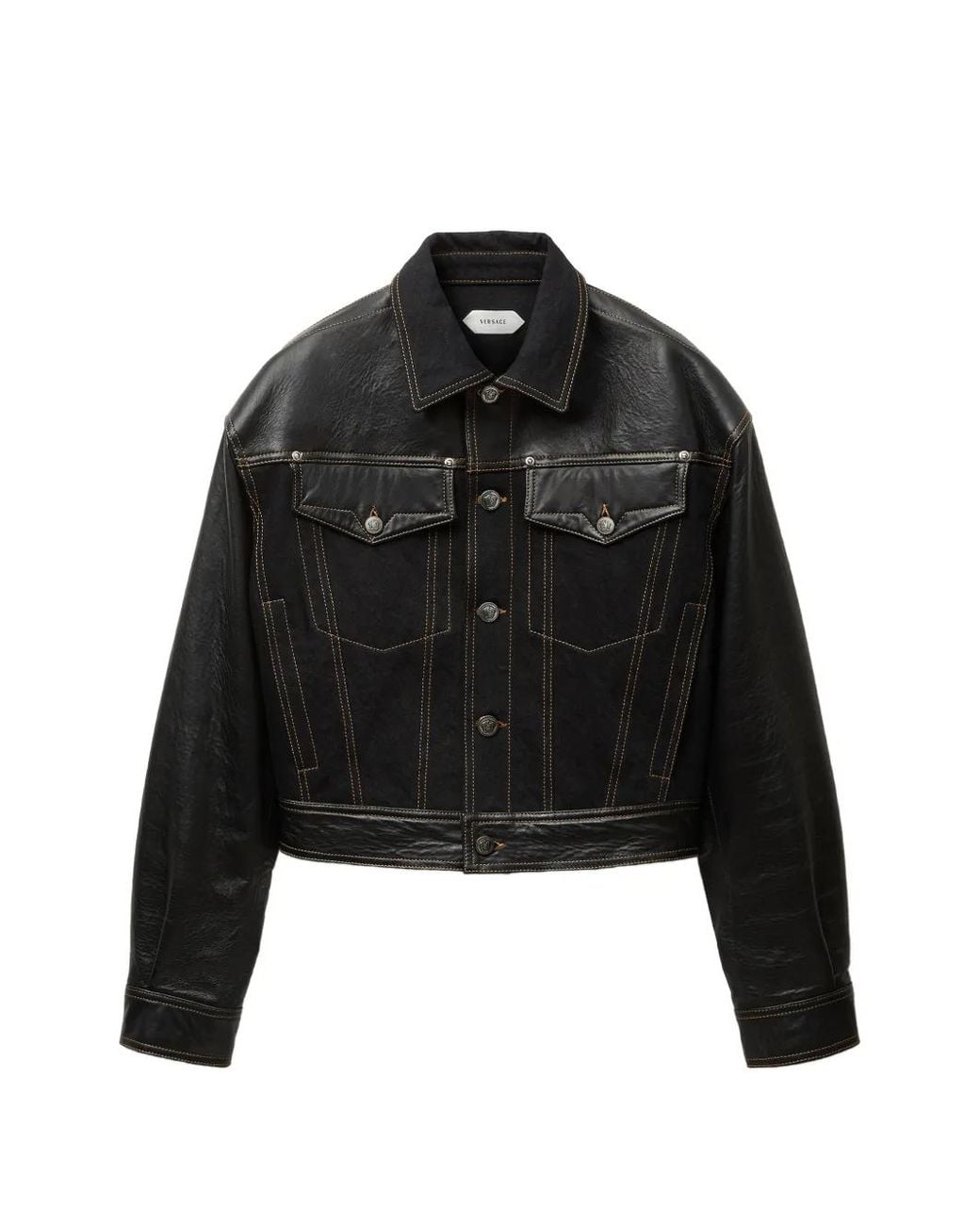 Versace Black Contrast-Panel Button-Up Jacket for men