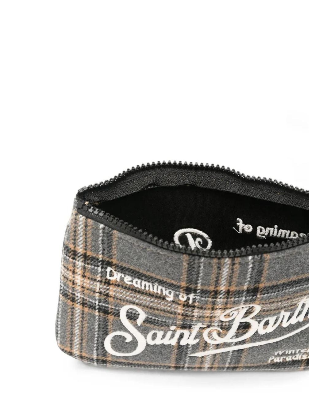 Mc2 Saint Barth Gray Aline Tartan Embroidered-Logo Clutch Bag