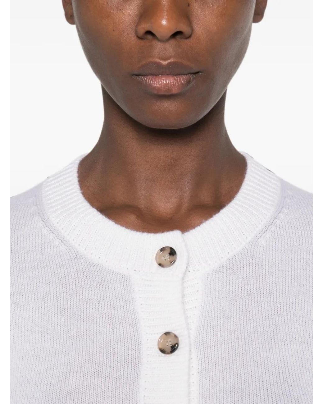 Allude White Fine-Knit Button-Up Cardigan
