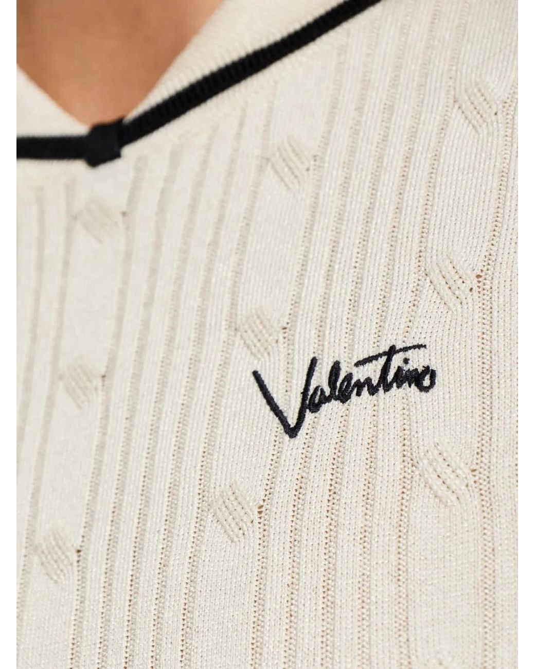 Valentino Garavani Natural Logo-Embroidered Cable-Knit Top