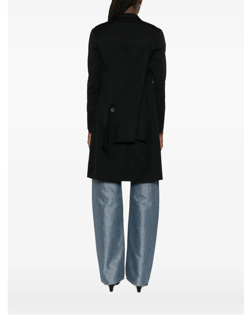 Yohji Yamamoto Black Asymmetric-Panel Single-Breasted Coat