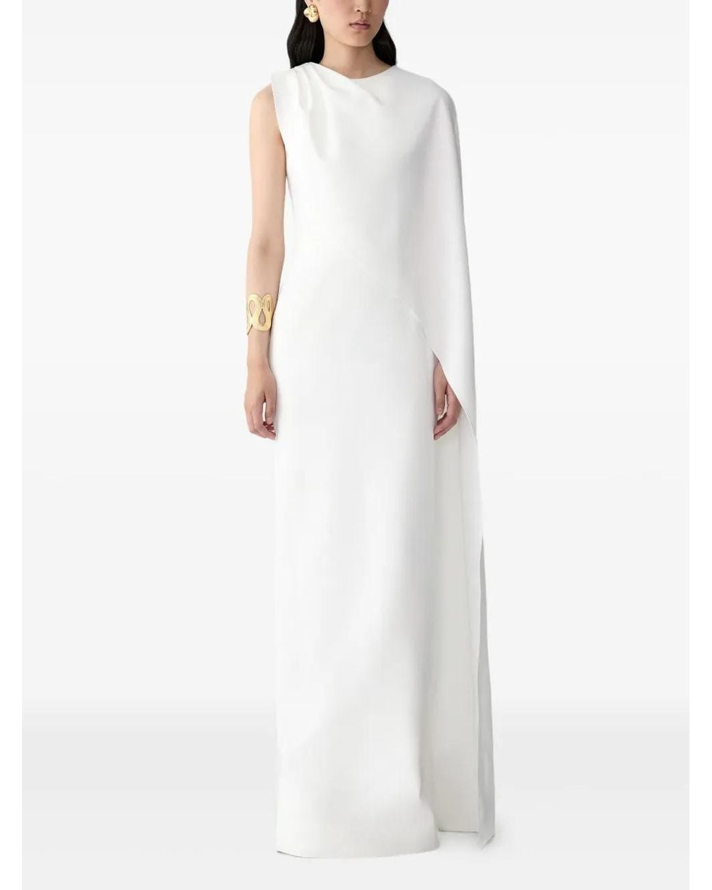 Carolina Herrera White One-Shoulder Draped Gown