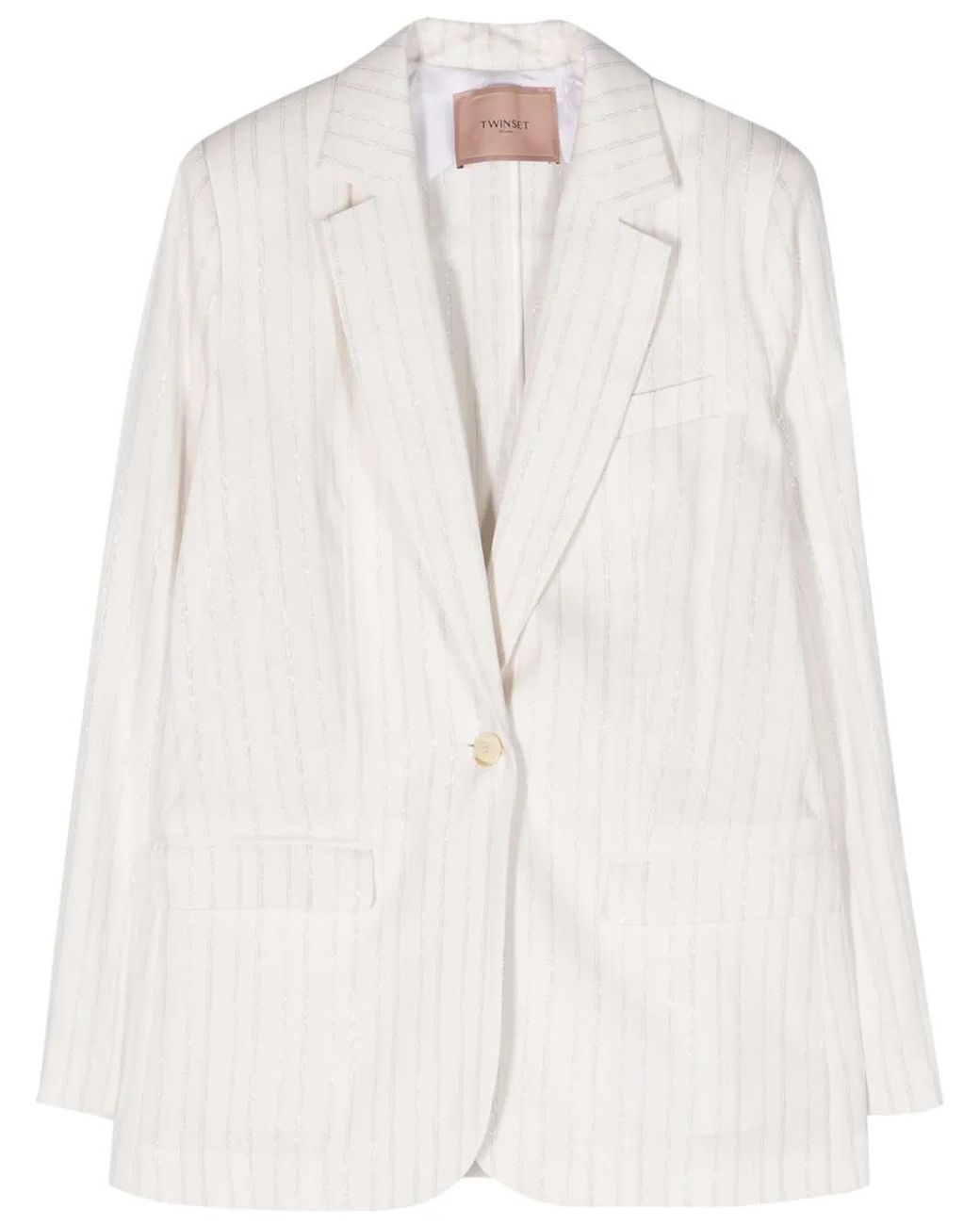 Twinset White Striped Single-Breasted Blazer
