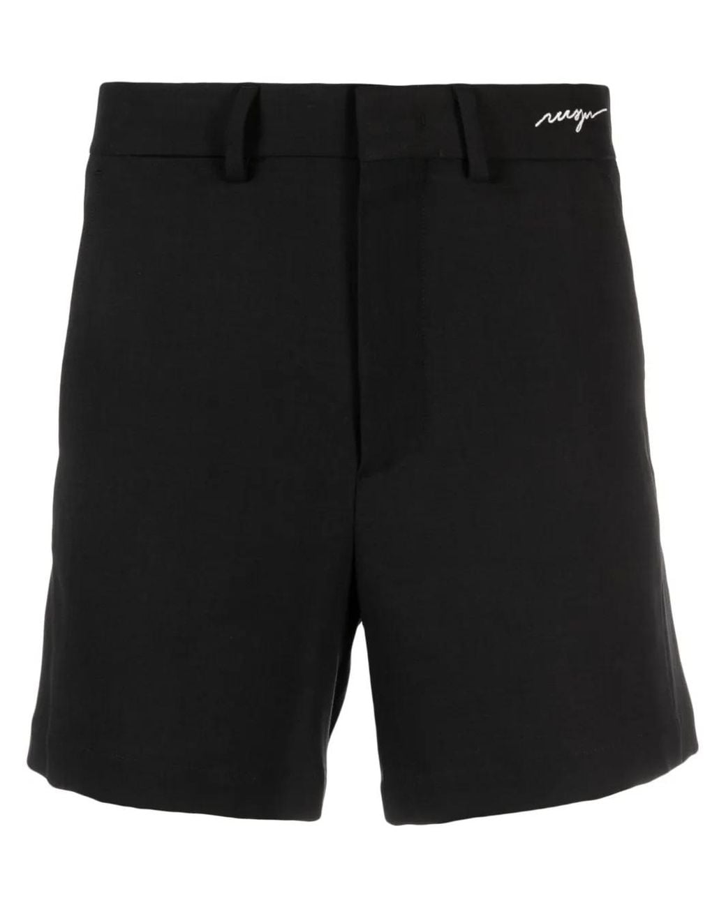 MSGM Black Logo-Embroidered Mid-Rise Shorts for men