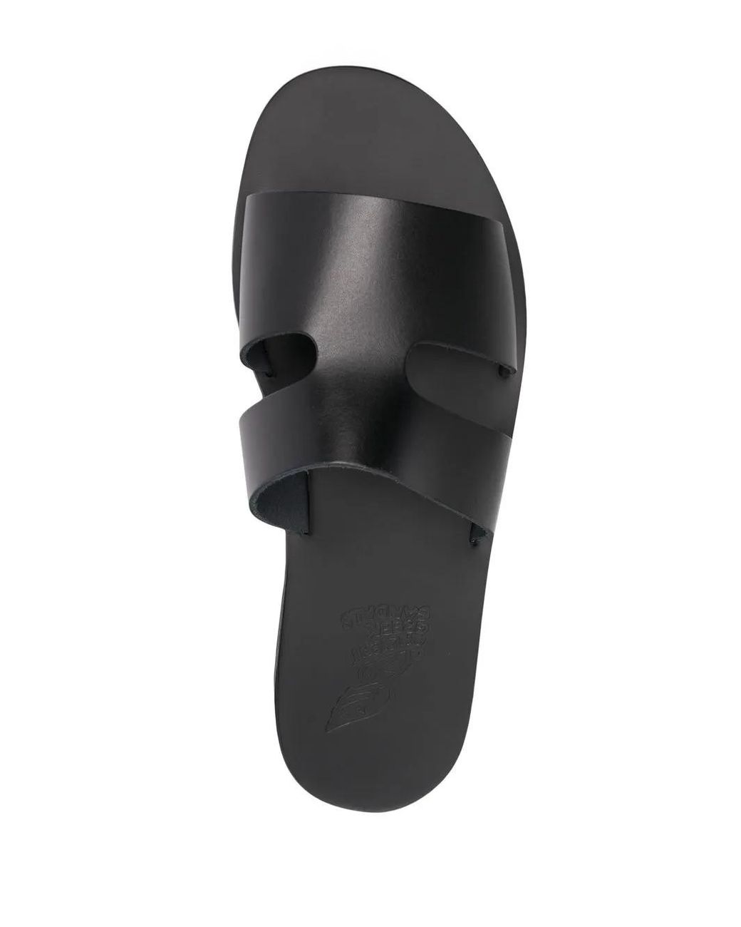 Ancient Greek Sandals Black Apteros Cut-Out Leather Slides for men