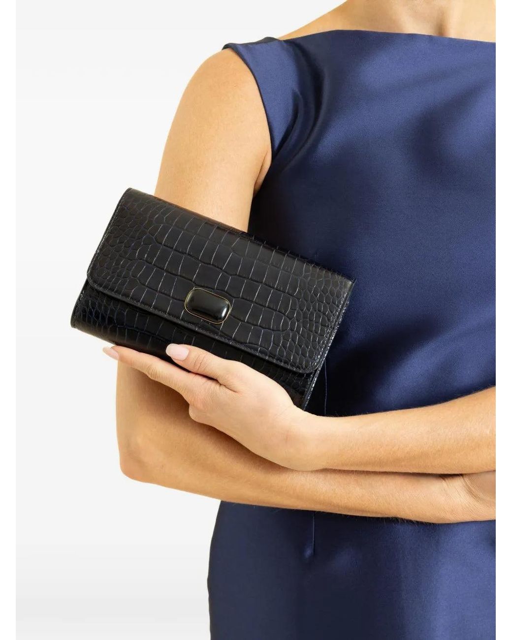 Jeffrey Levinson Blue Cari Croc-Embossed Shoulder Bag