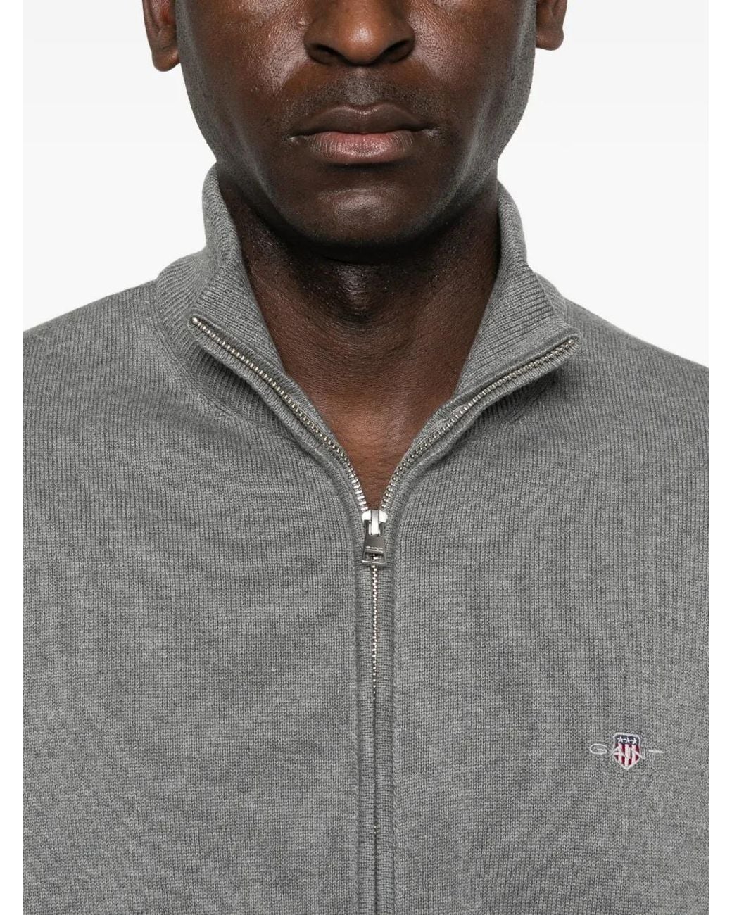 Gant Gray Zip-Up Cotton Cardigan for men