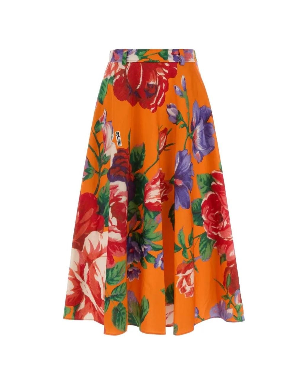 Moschino Orange Printed Midi Skirt