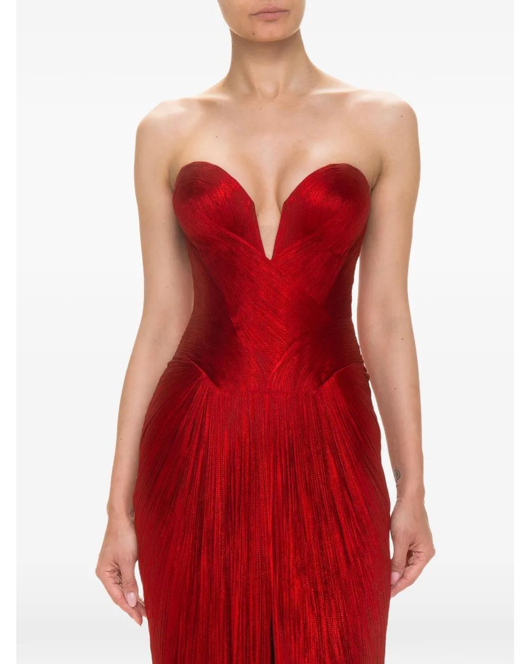 Maria Lucia Hohan Red Noor Pleated Lace-Up Maxi Dress