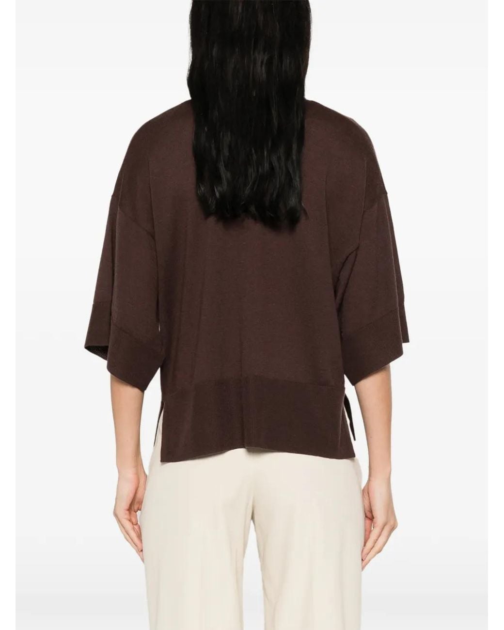 SOLOCASCMIR Brown V-Neck Short-Sleeved T-Shirt