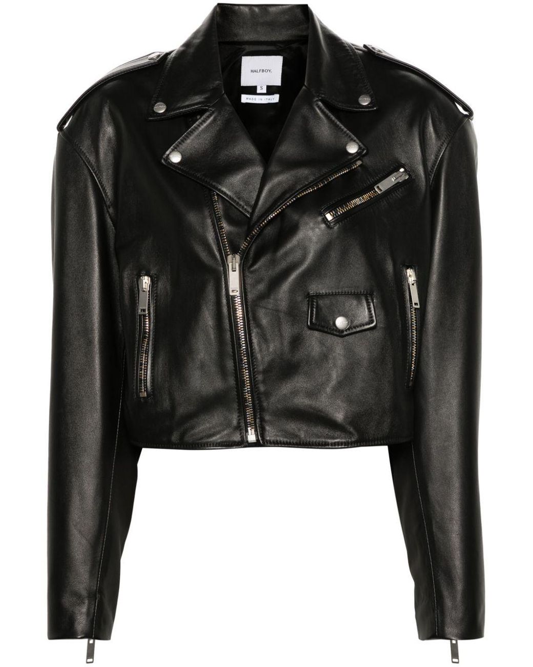 ジャケット HALFBOY Black belted leather jacket over-biker-with-belt-leather-