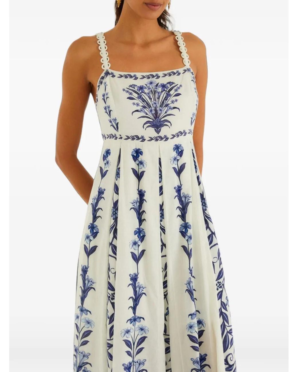 Farm Rio White Flowers Arch Pleats Maxi Dress