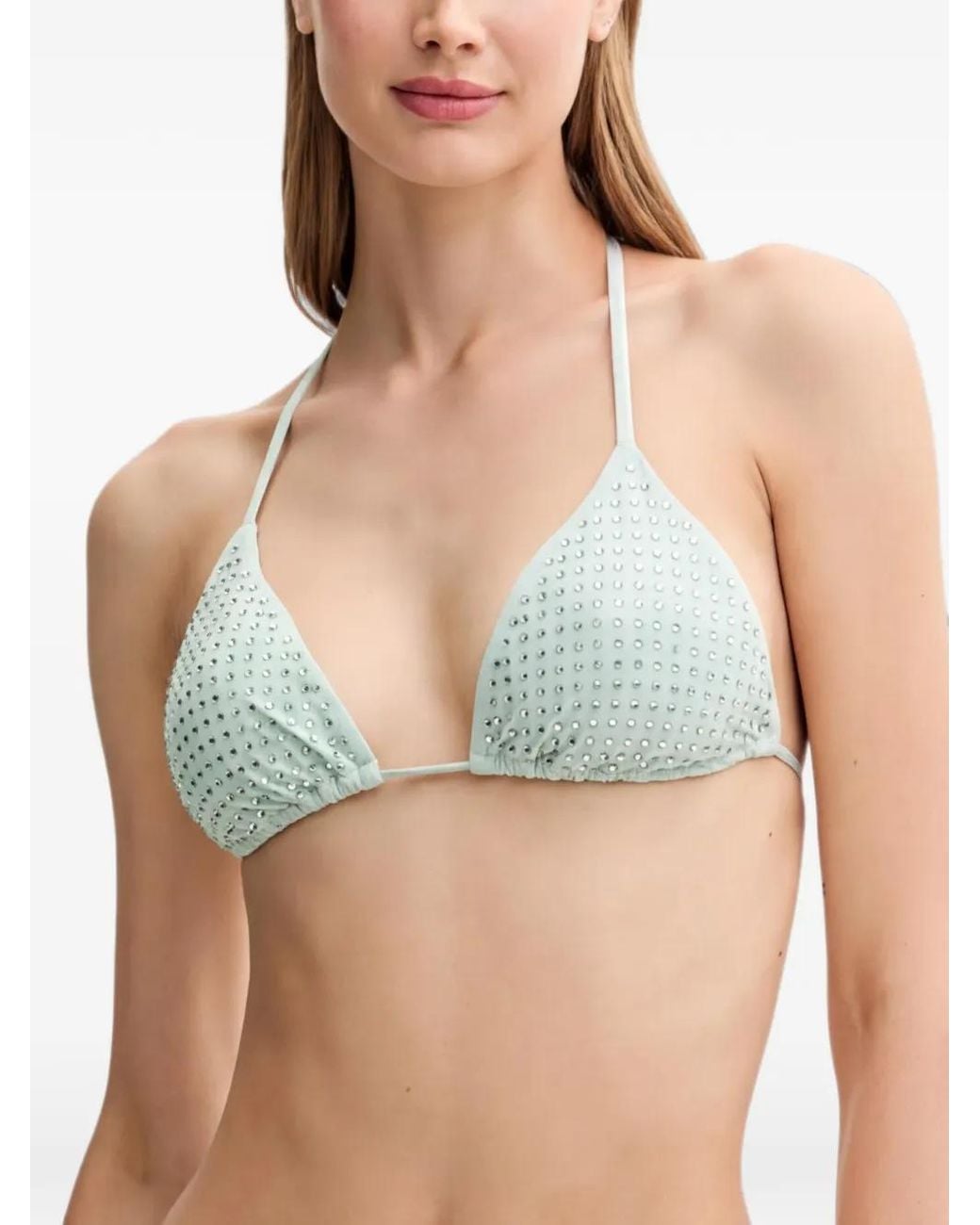 Guess Green Rhinestone-Embellished Triangle Bikini Top