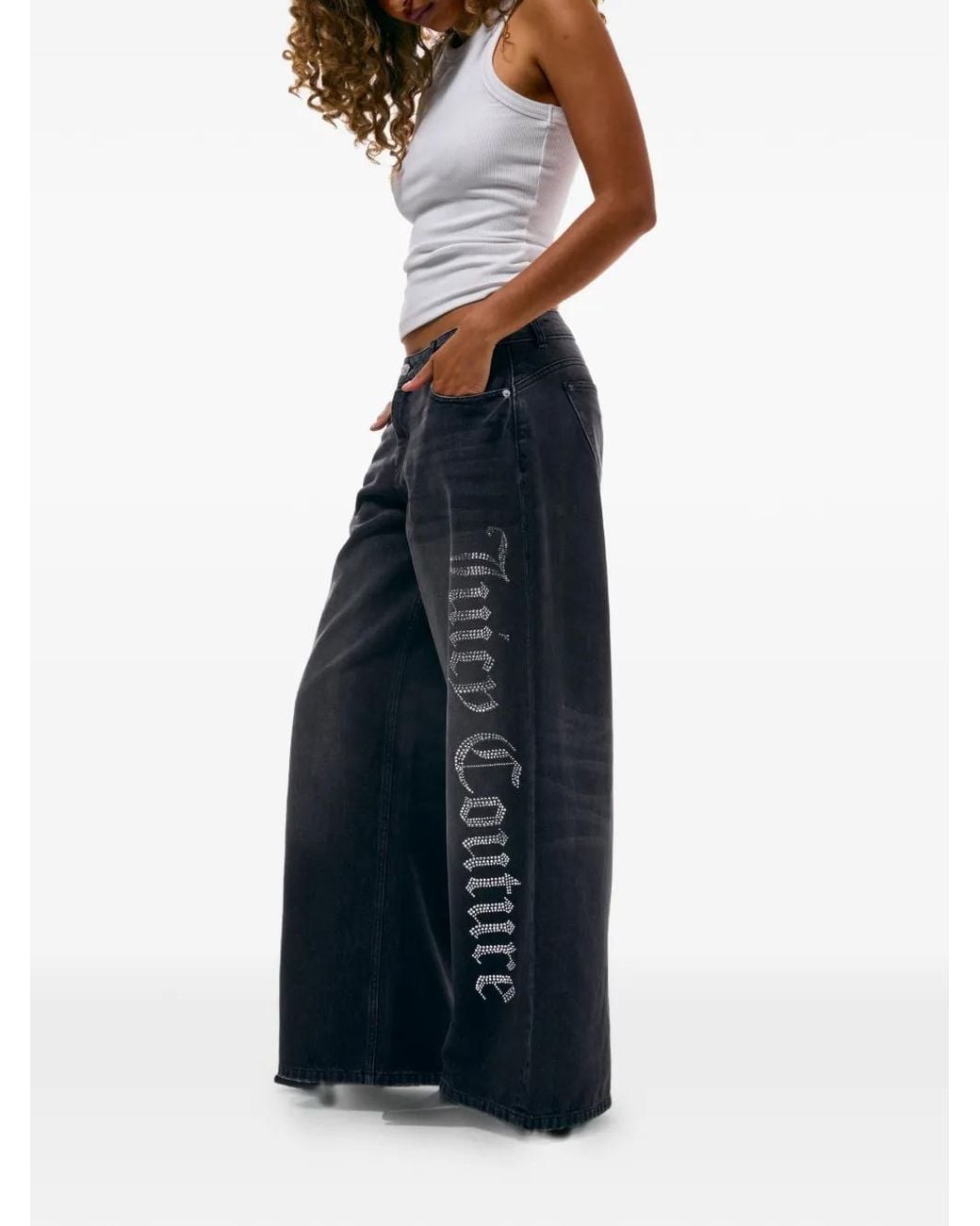 Juicy Couture Black Diamante-Embellished Wide-Leg Jeans