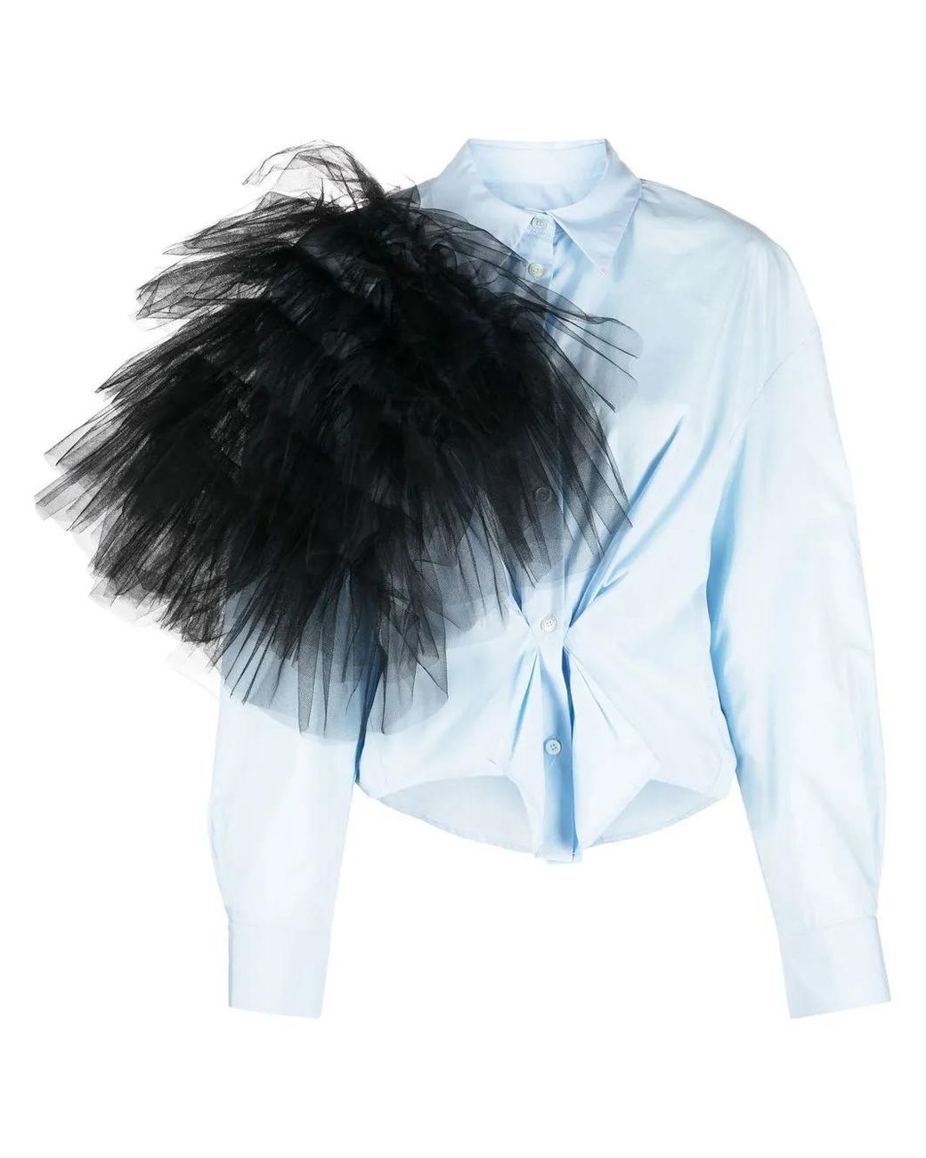 Act No1 Blue Tulle-Embellished Detail Shirt