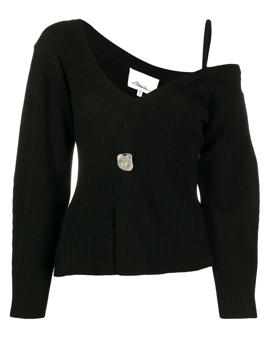 3.1 Phillip Lim Black Ribbed-Knit Asymmetric Jumper