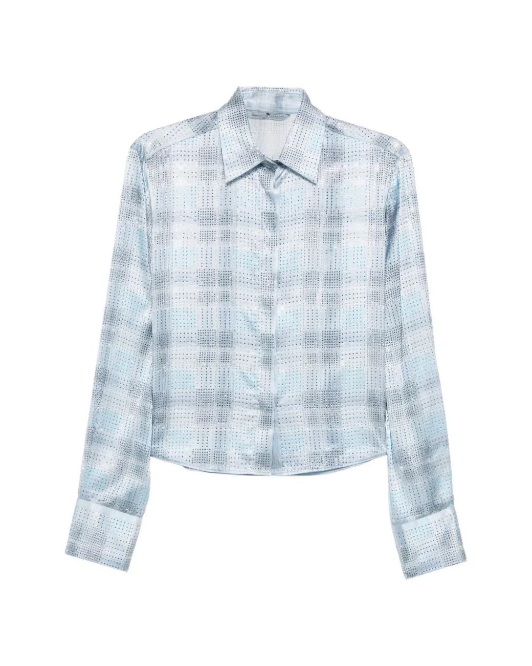 Ermanno Scervino Blue Crystal-Embellished Checked Shirt