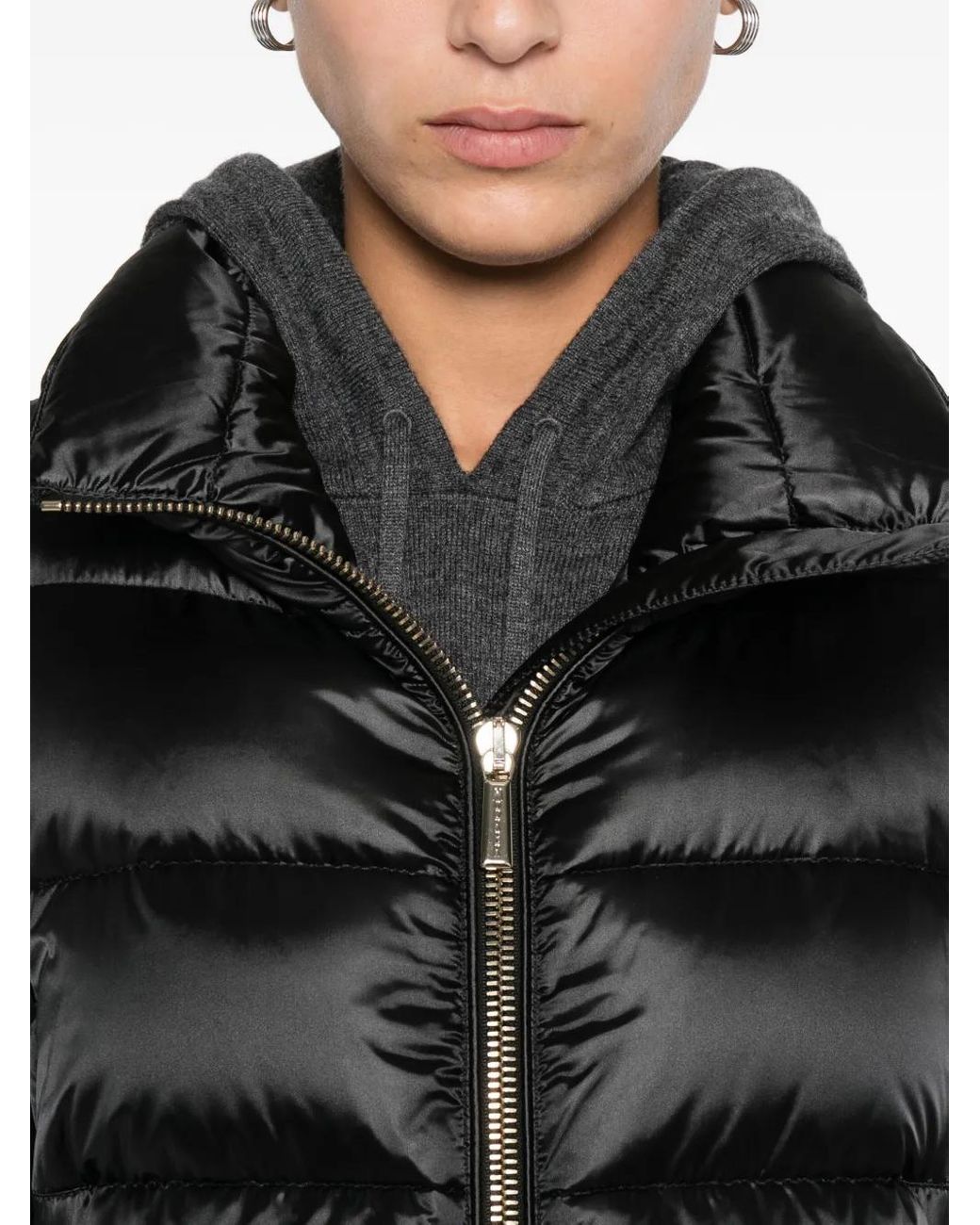 Moorer Black Quilted Zip-Front Coat