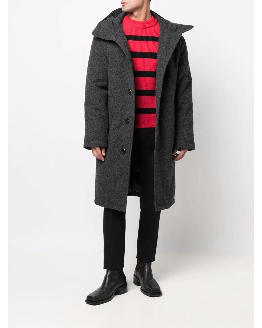 AMI Black Single-Breasted Wool Coat for men