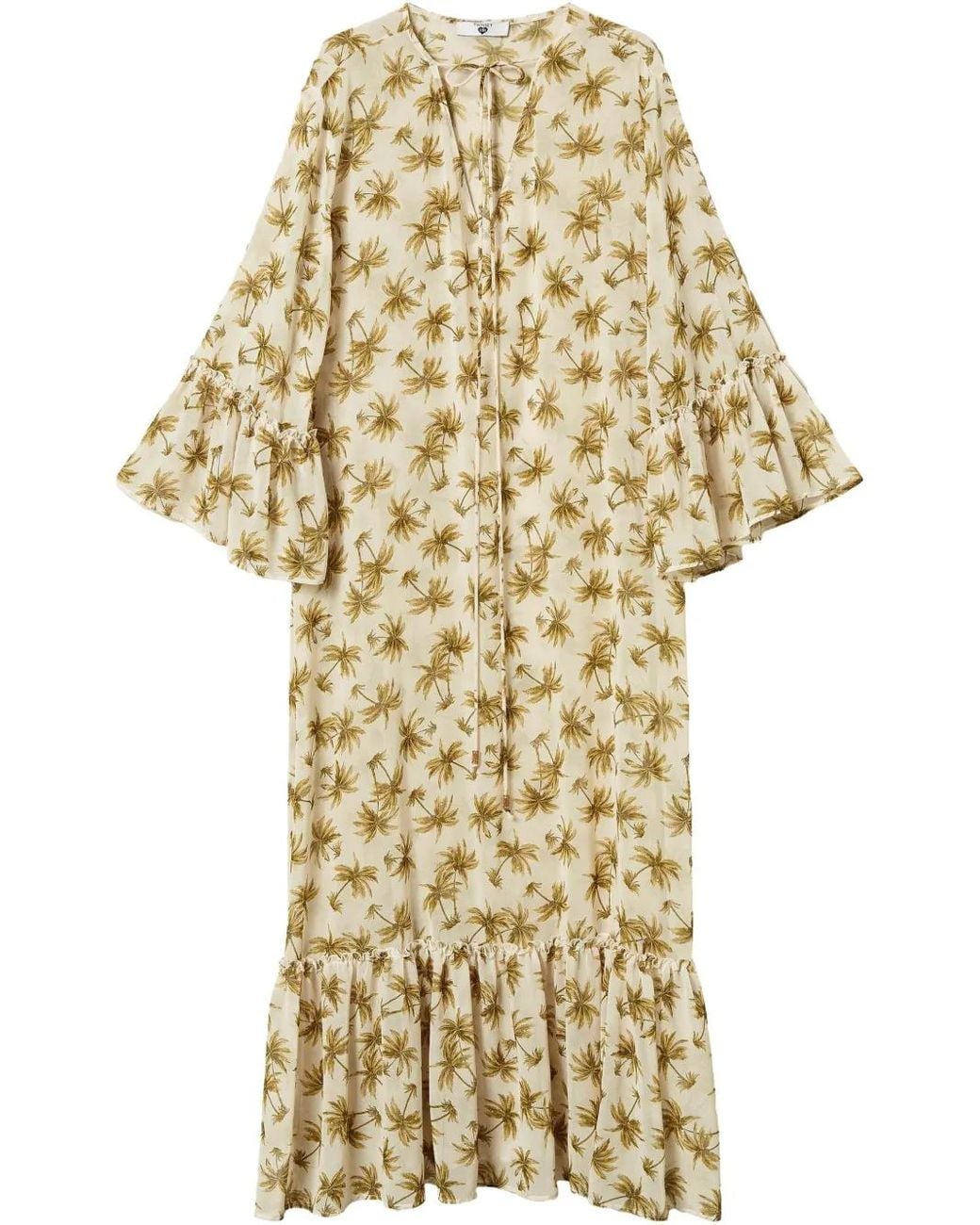 Twinset Metallic Palm Tree-Print Georgette Dress