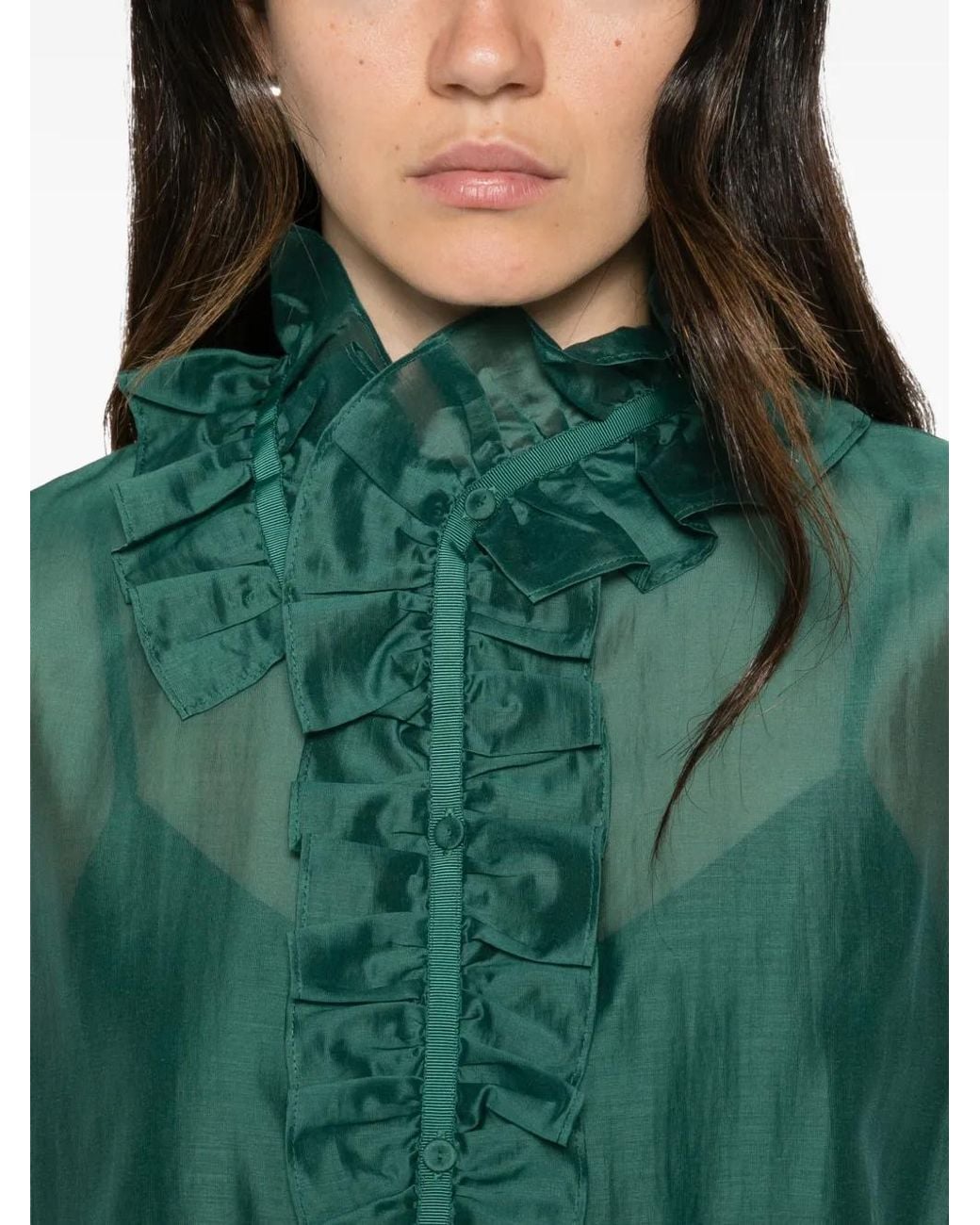Twinset Green Ruffled Semi-Sheer Blouse